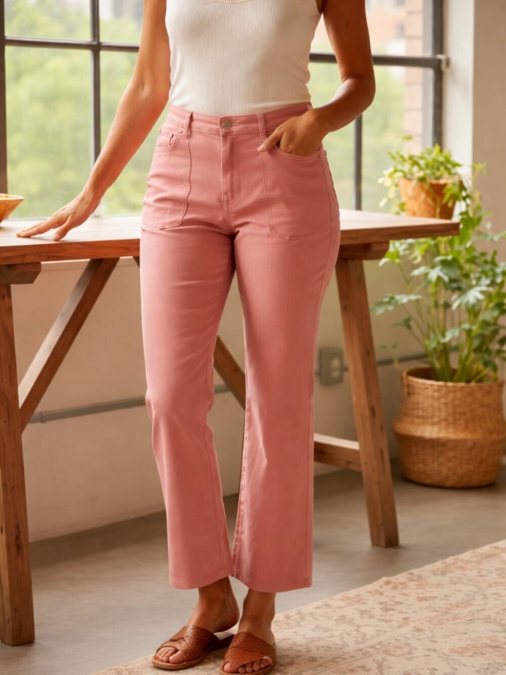 Joie NEW Shally Crop Jeans Guava Pink High Waisted Utility Pants SZ 29 Boho Chic